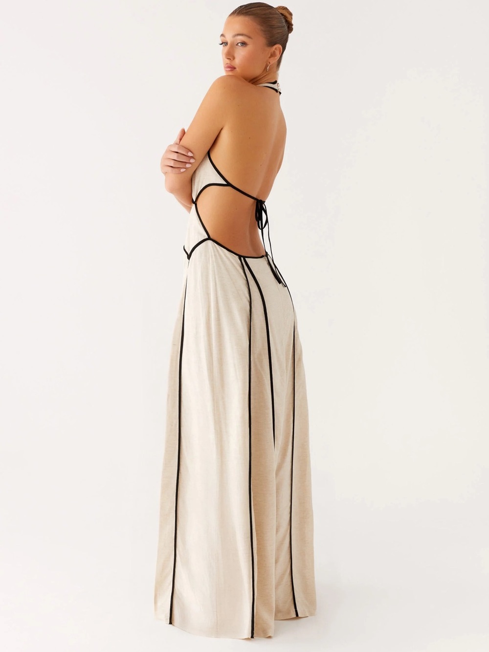 Peppermayo White Maxi Halter Dress with Black Piping only worn once - Picture 4 of 5